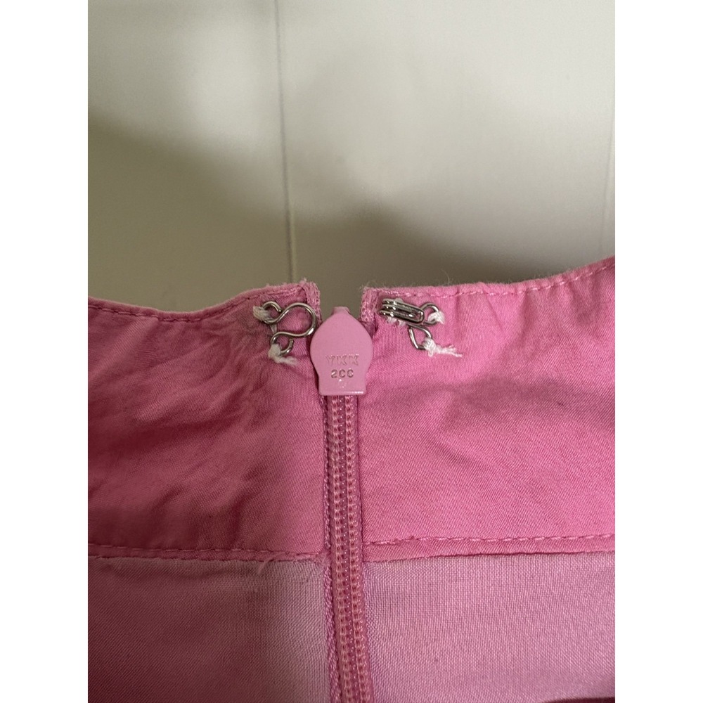 ARIAS NY Size 6 Pink Midi Dress Puff Sleeves‎ Gathered V Neck $795 Shower Baby - Picture 3 of 12